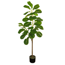 Tradala 4’ Lush Artificial Fiddle Fig Tree 120cm / 4ft Tall with Real Wood Trunk - For Home Living Room Indoors