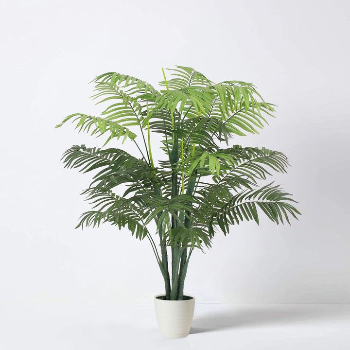  Tradala 4’3” Lush Artificial Tree Large Palm 130cm / 4ft 3” Tall with Dense Leaves - For Home Living Room Indoors in a White Pot 