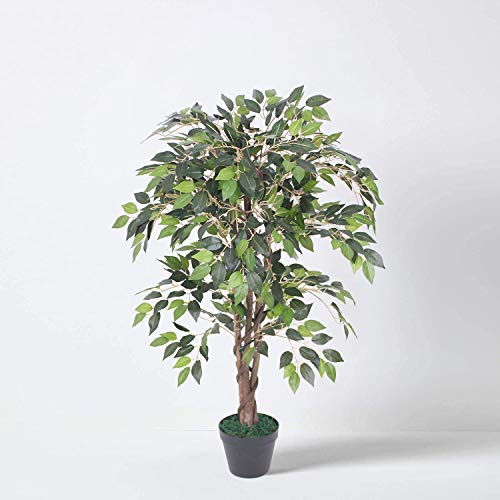  Tradala 3’ Lush Artificial Tree Ficus 90cm / 3ft Tall with Real Wood Trunk - For Home Living Room Indoors 