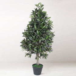 Tradala 4’ Lush Artificial Pyramid Bay Tree 120cm / 4ft Tall with Real Wood Trunk - For Home Living Room Indoors