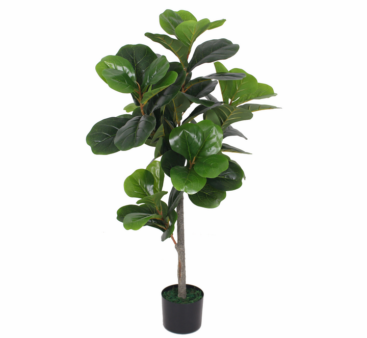  Lush 120cm 4ft Artificial Fiddle Fig Tree Fake Potted Plant with Real Wood Trunk 
