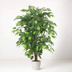 Artificial Bushy Ficus Tree Indoor  Plant with Real Wood Trunk 90cm White Pot