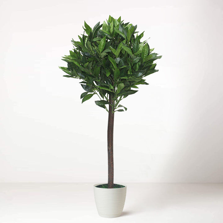  Artificial Bay Topiary Ball Tree in White Pot with Real Wood Trunk 90cm Home 