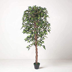 Tradala 4'11" Lush Artificial Tree Ficus 150cm / 4ft 11" Tall with Real Wood Trunk - For Home Living Room Indoors