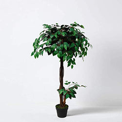 Tradala 3’11" Lush Artificial Tree Ficus 120cm / 3ft 11" Tall with Real Wood Trunk - For Home Living Room Indoors